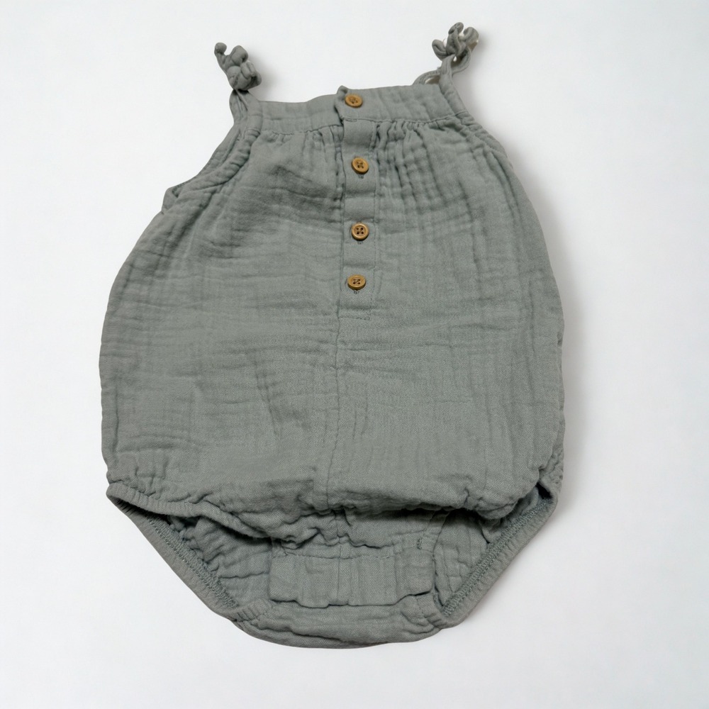 Little Planet by Carters Baby 6M Organic Cotton Gauze Romper Sage Green Bubble